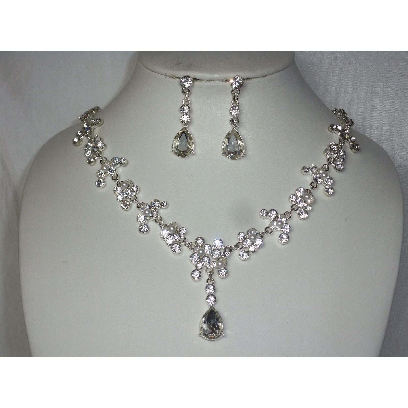 Rhinestone Crystal Necklace Earring Set Wedding Prom Bridal Party Formal Jewelry